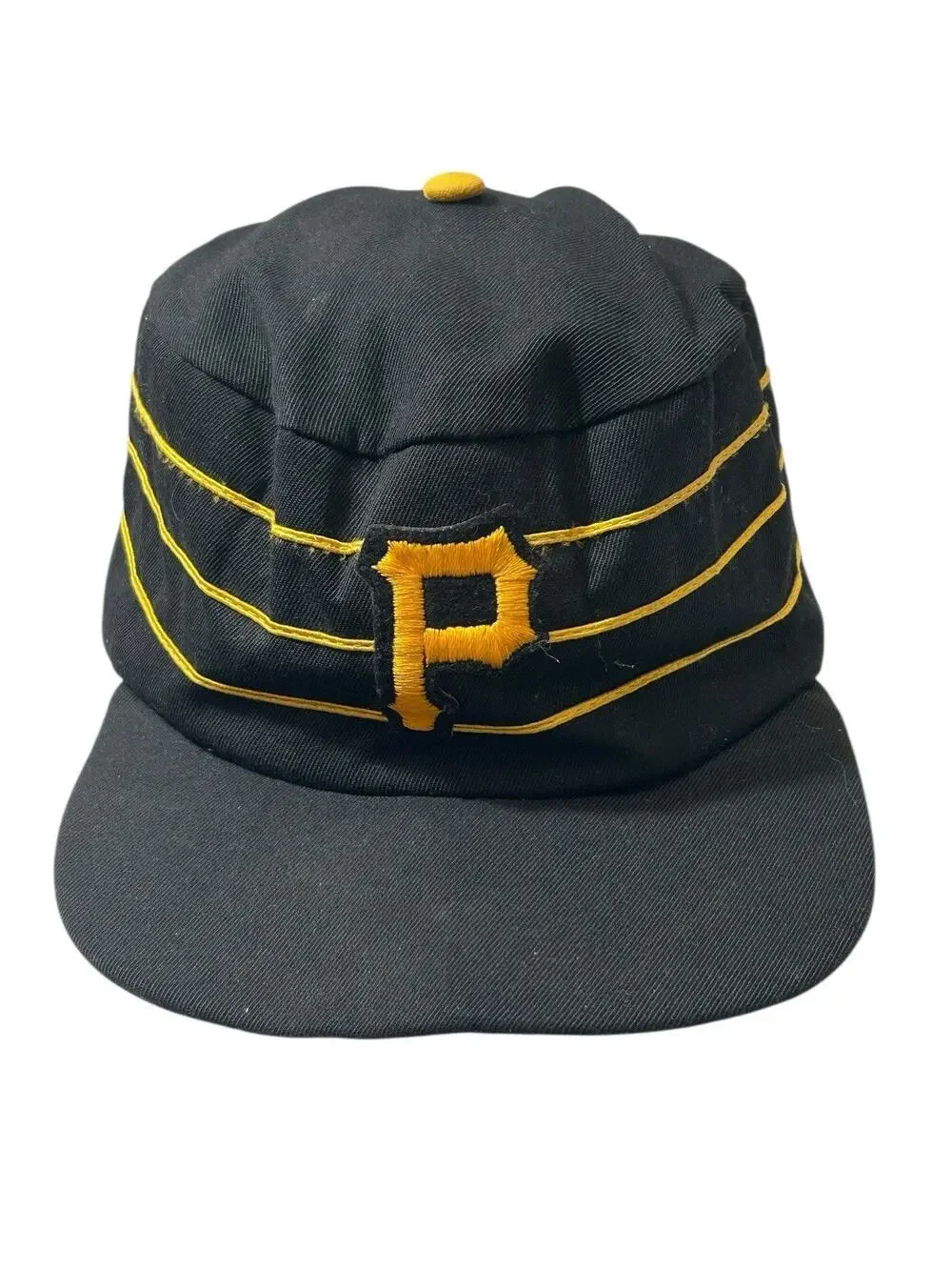 Vintage 70s Pillbox Pittsburgh Pirates Hat Cap Fitted Striped Black Broken Bill